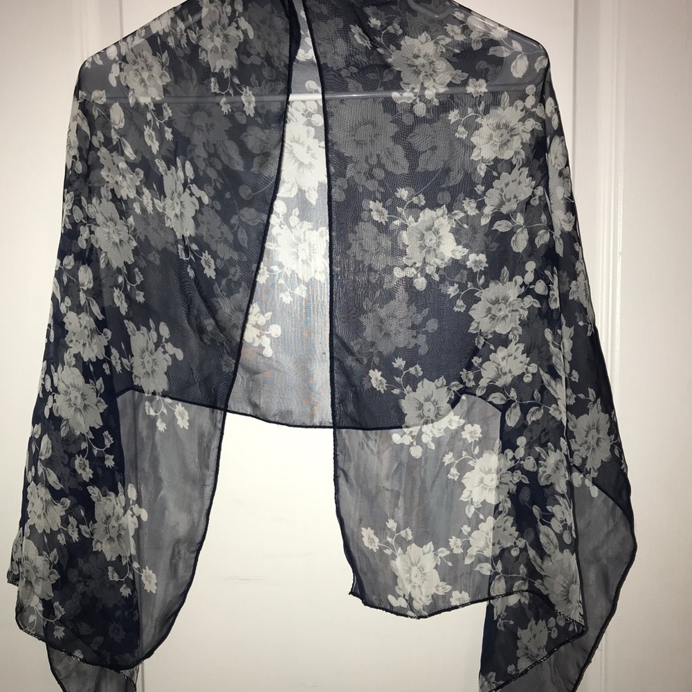 Black and White Chiffon Wrap with Abstract Design